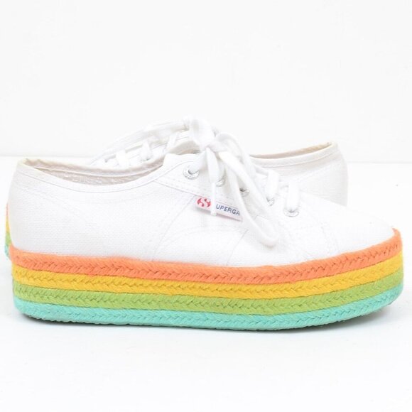 SUPERGA Rainbow Cotton Espadrille Platform Sneakers Size 7.5 - Picture 2 of 8